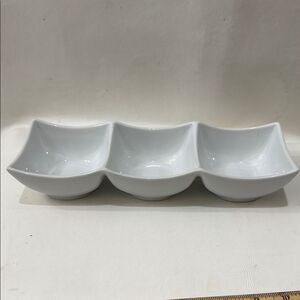 Simple Dining White Ceramic Triple Serveware Dish Condiments Snacks 11 X 3 1/2